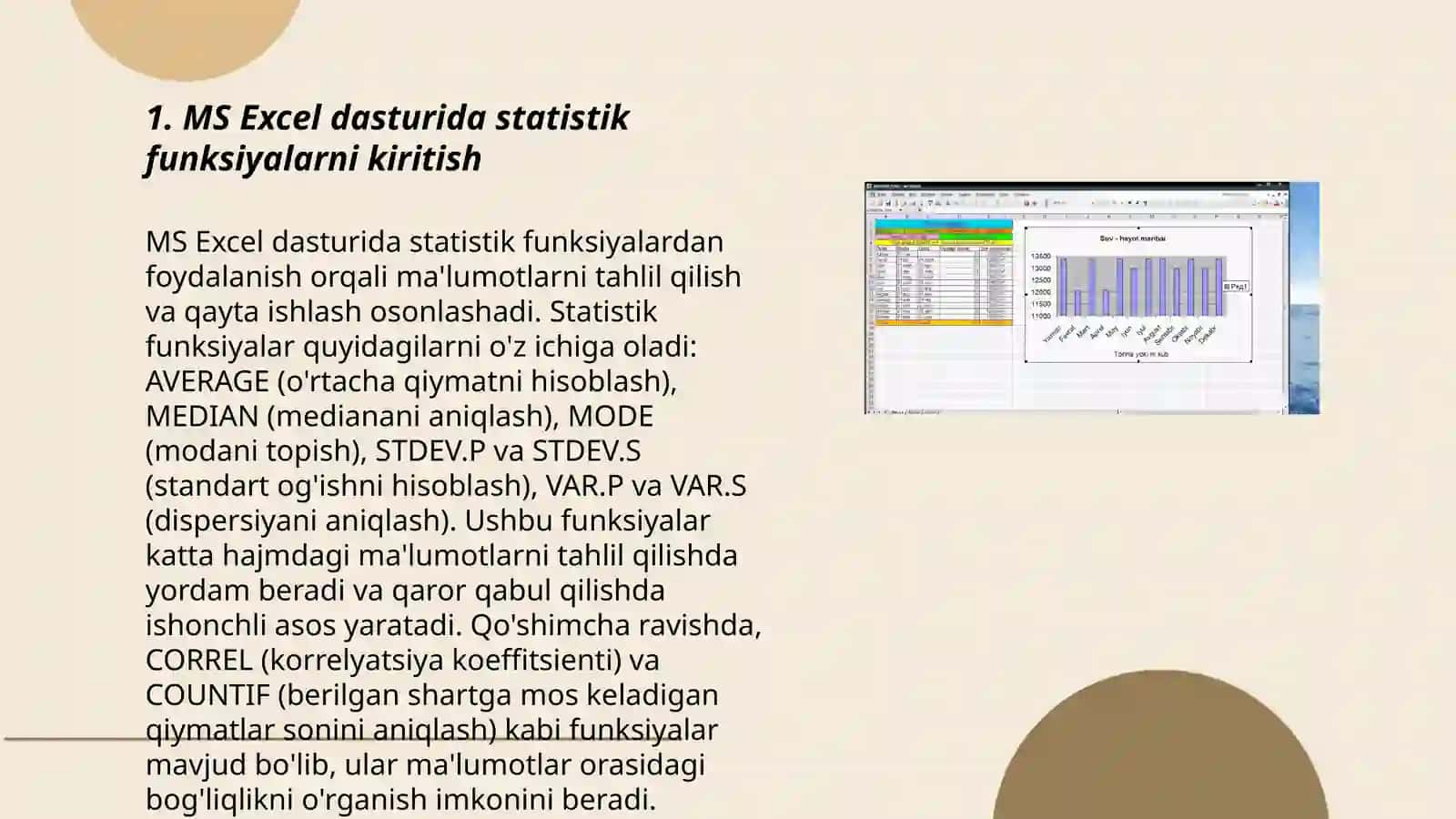 MS Excel dasturida statistik funksiyalardan foydalanish 3