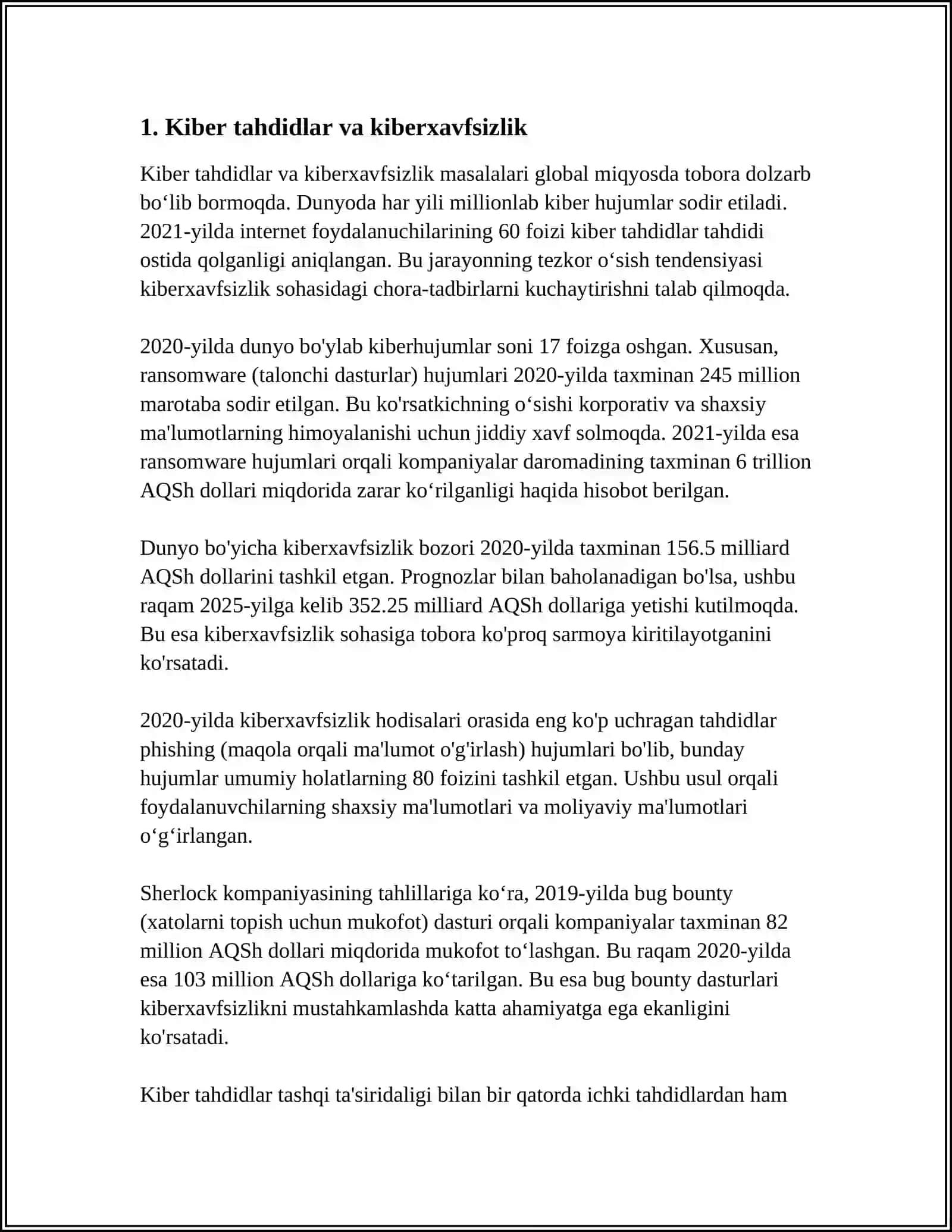 AXBOROT-KOMMUNIKATSIYA TEXNOLOGIYALARI XAVFSIZLIGIGA BO'LADIGAN TAHDIDLAR 3