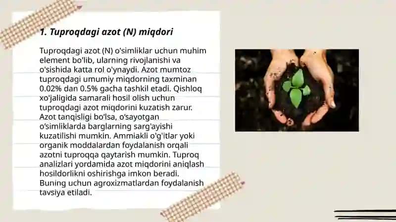 Tuproqdagi N, P, K, S, Ca elementlarining yalpi va harakatchan miqdori 3