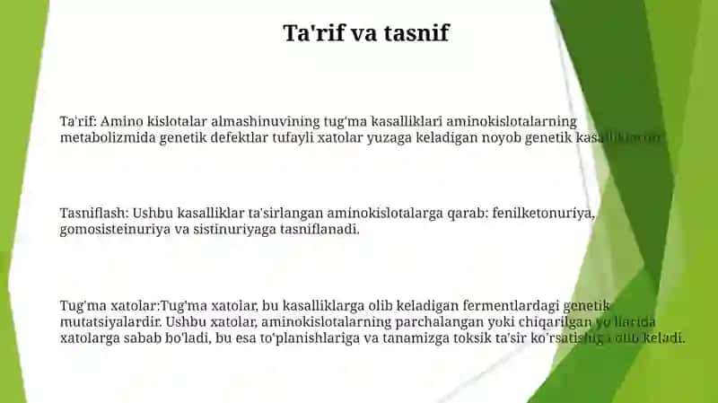 Aminokislotalar Almashinuvining TugʻMa Kasalliklari 3