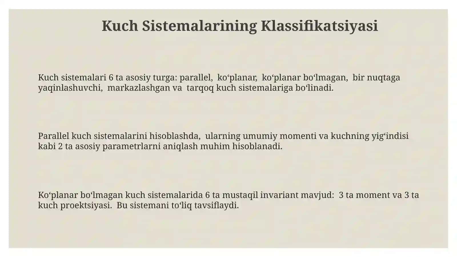 Kuch Sistemalarining Klassifikatsiyasi 3