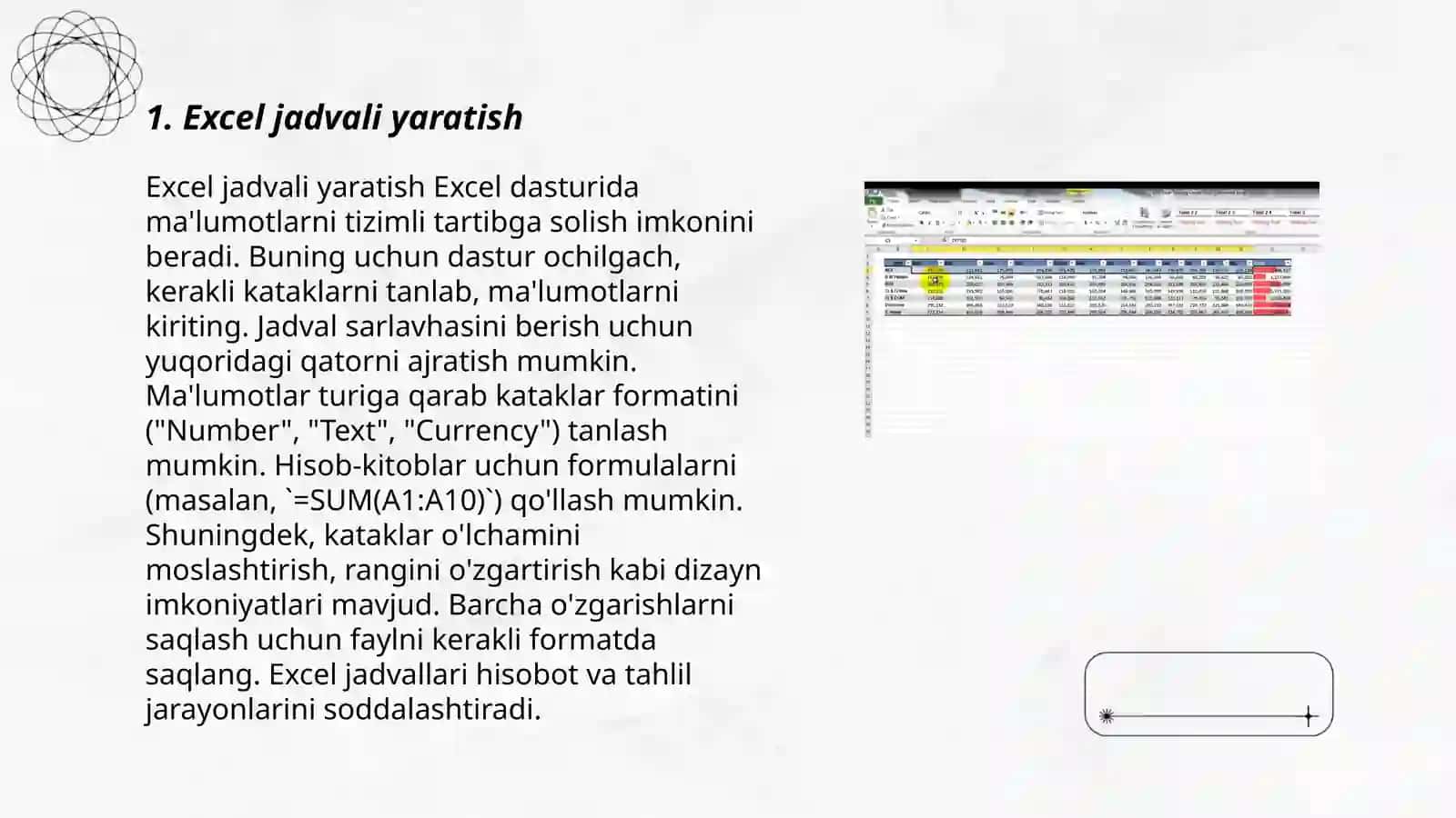 Excel jadval muxarining vazifalar 3