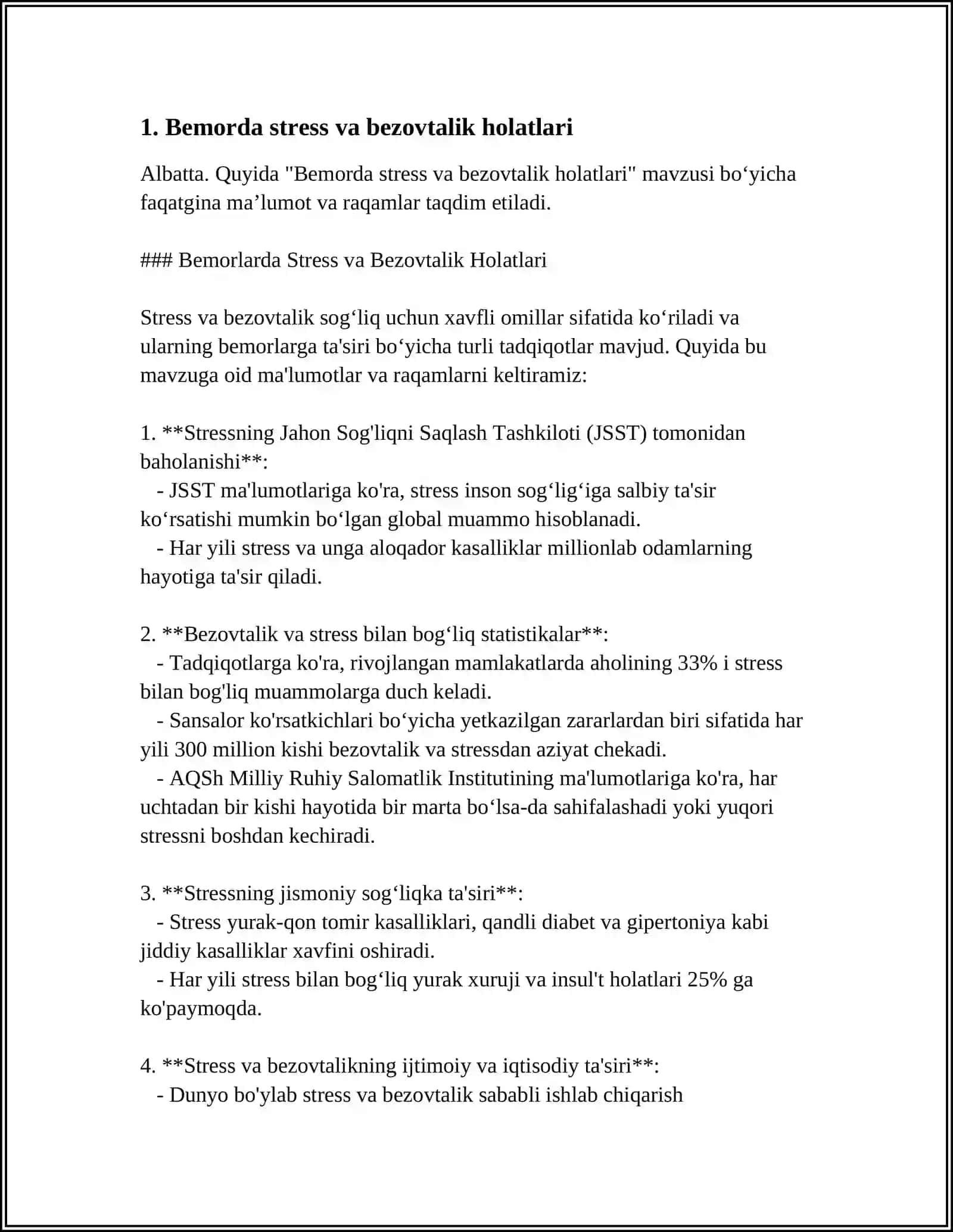 Bemorlarda Stress va Bezovtalik Holatlari 3