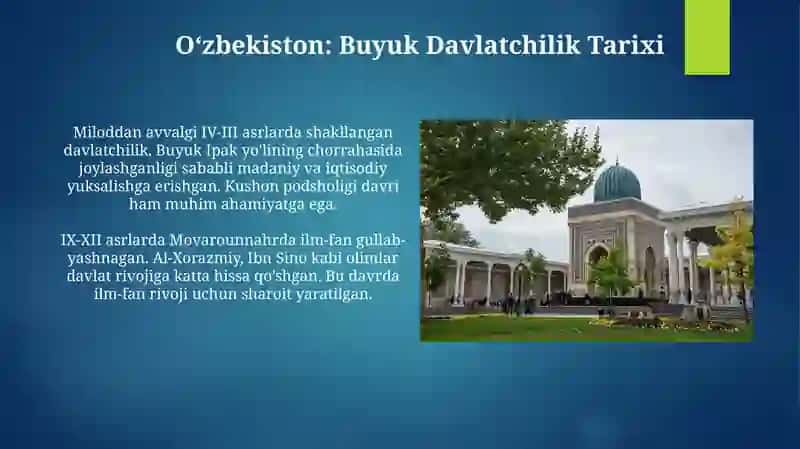 Oʻzbekiston: Buyuk Oʻtmishdan Yorqin Kelajakka 3
