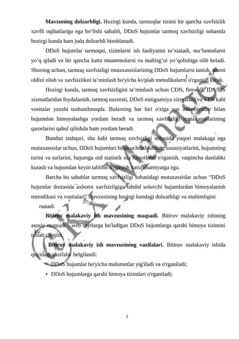 DDOS HUJUMLARINING TURLARI, HIMOYA QILISH USULLARI VA DASTURIY VOSITANING QIYOSIY TAHLILI 3