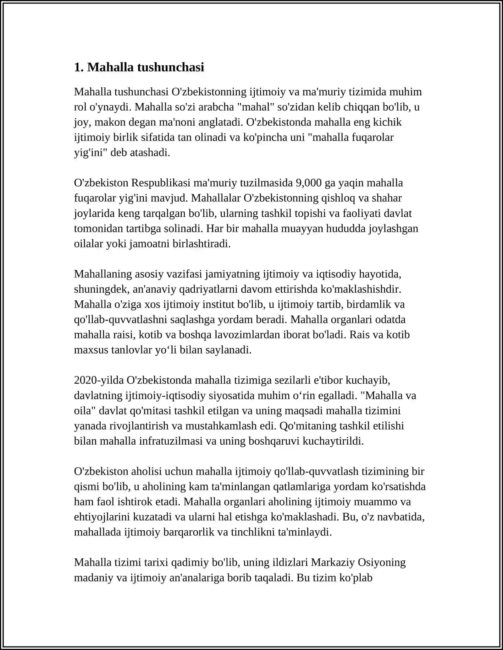 MUSTAQIL ISH Mavzu: MENING MAHALLAM 3