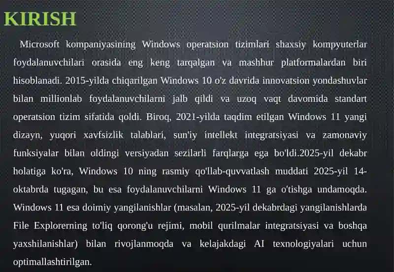 Windows 10 va Windows 11 operatsion tizimlari farqlarini tahlil qilish 3