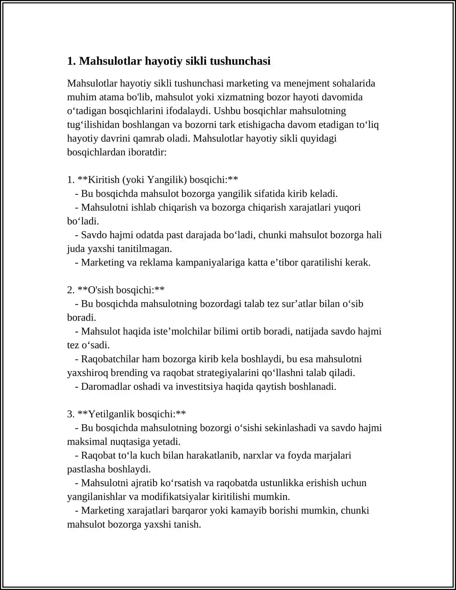 MAHSULOTLAR HAYOTIY SIKLI BOSQICHLARI VA MAHSULOTLAR HAYOTIY SIKLINI TAHLILI 3