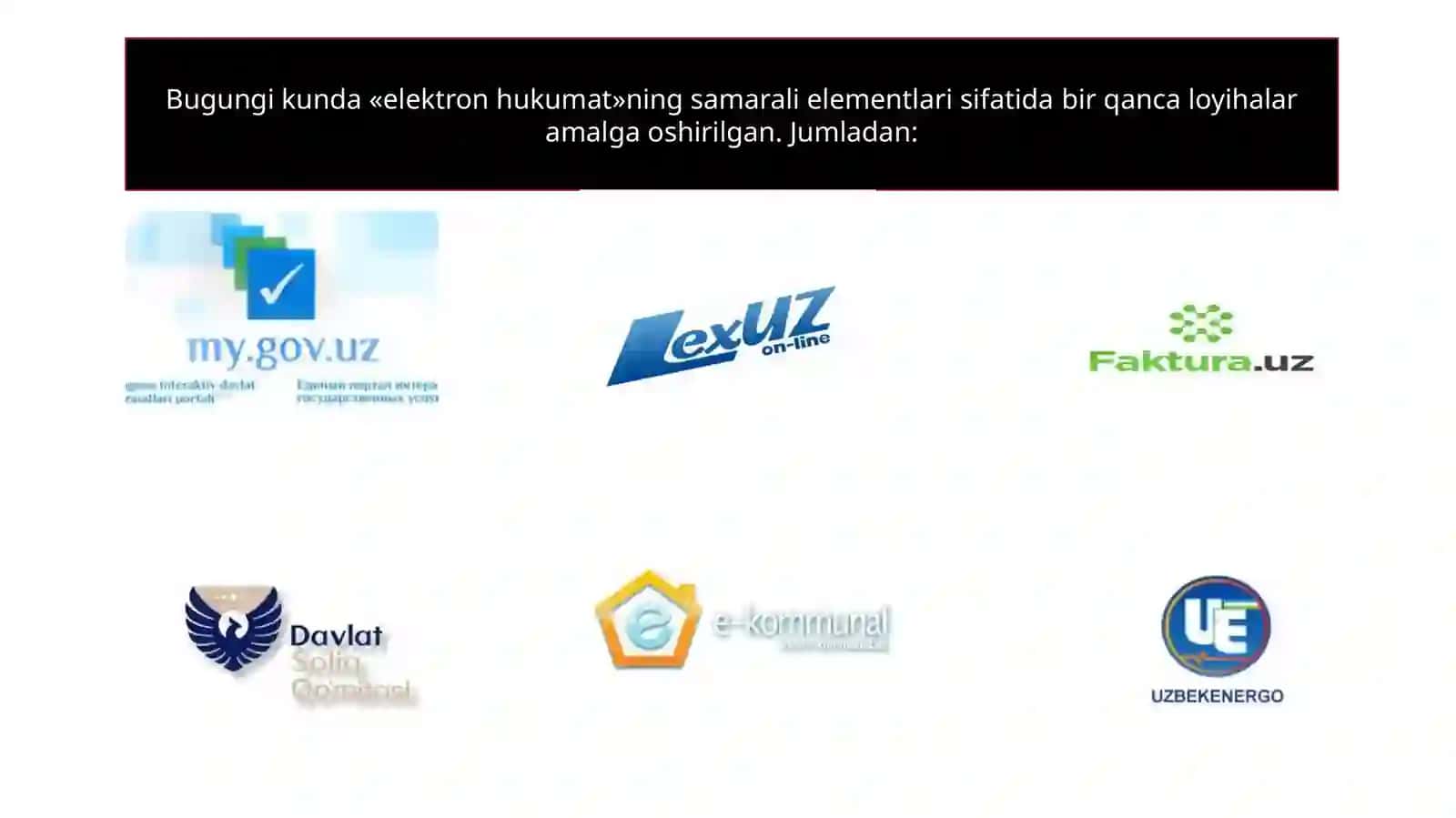 Elektron hukumatning elementlari va amaldagi loyihalari 3