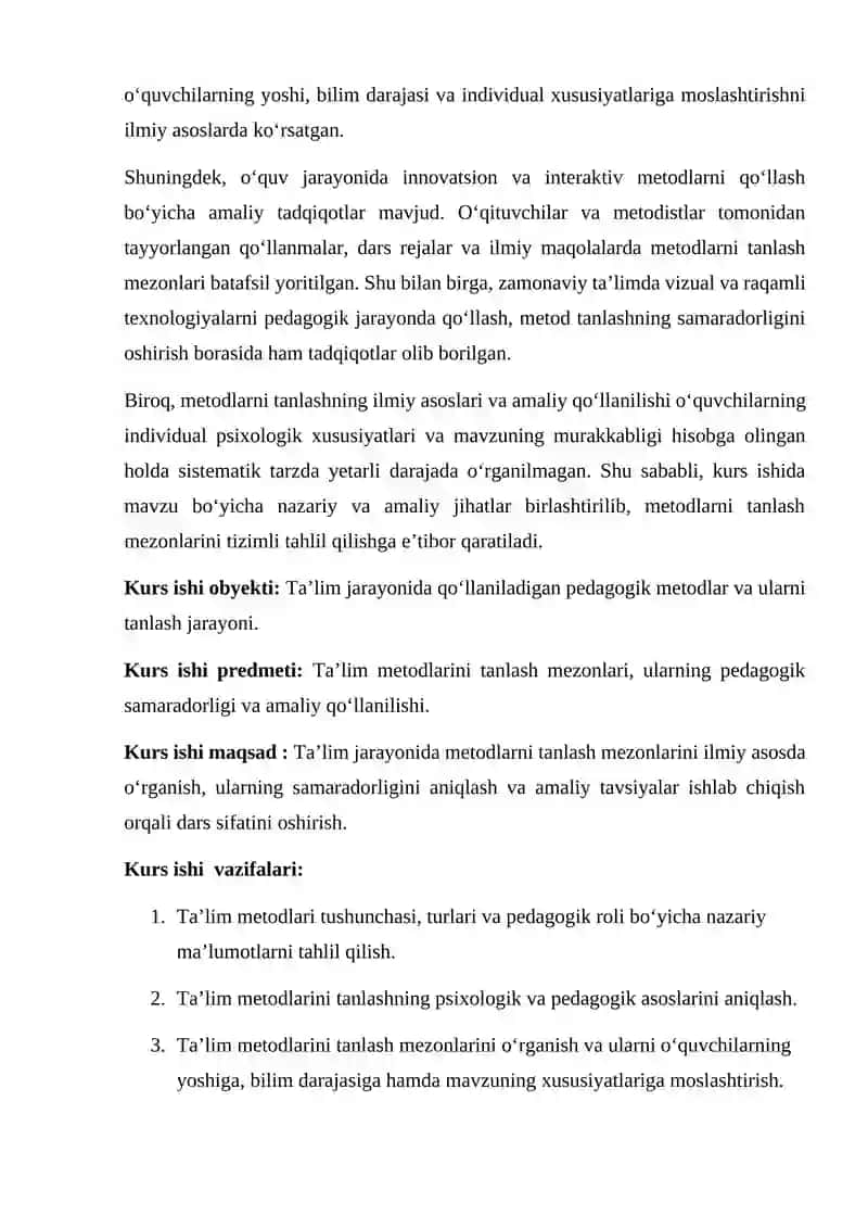 Ta’lim metodlarini tanlash mezonlari 3