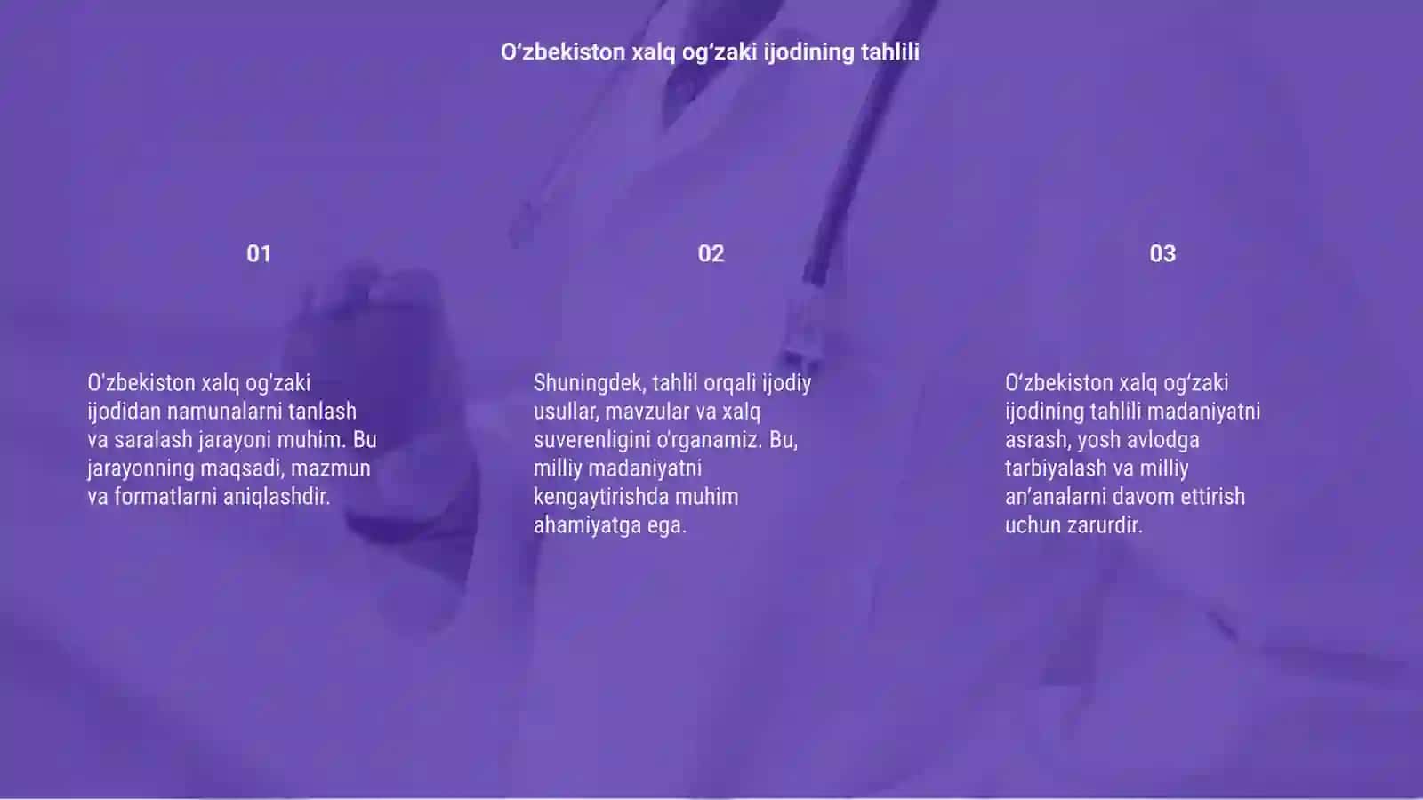 Oʻzbekiston xalq ogʻzaki ijodi namunalarini saralash, toʻplash, tahlil qilish 3
