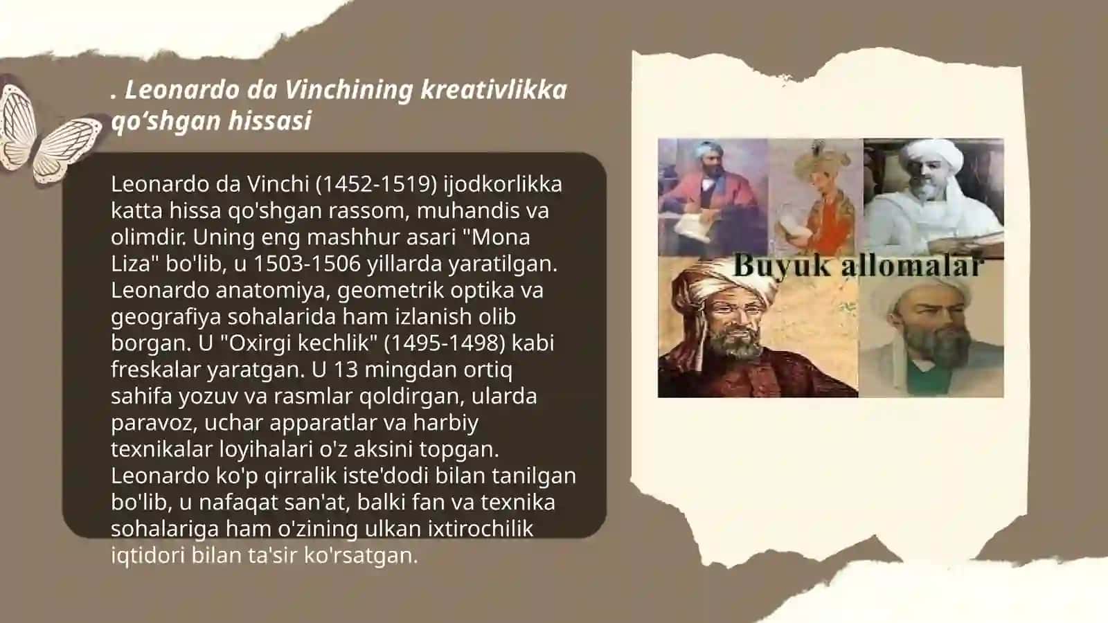 Leonardo da Vinchining kreativlikka qoʻshgan hissasi 3