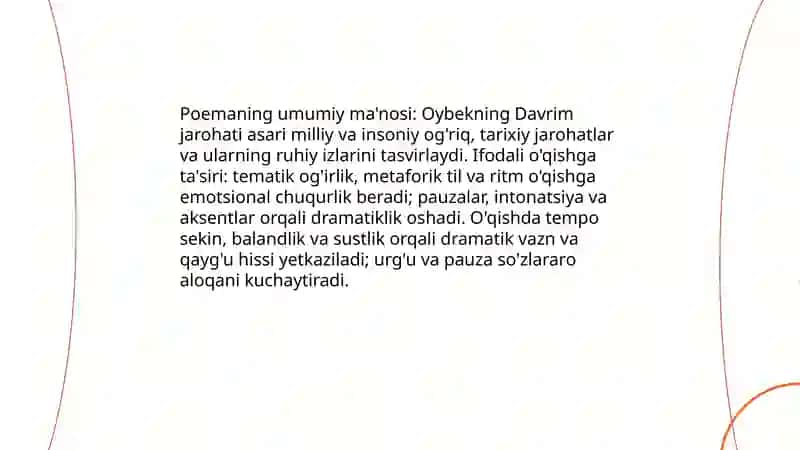 Oybekning ''Davrim jarohati" poemasini ifodali o'qish 3