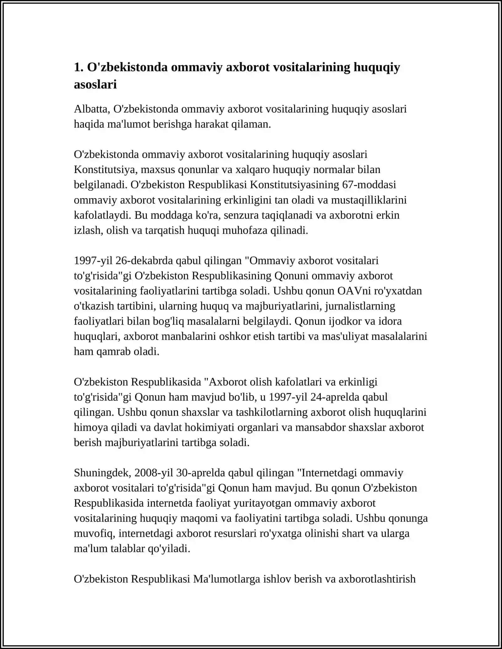 O'ZBEKISTON RESPUBLIKASIDA OMMAVIY AXBOROT VOSITALARINING FAOLIYATI 3