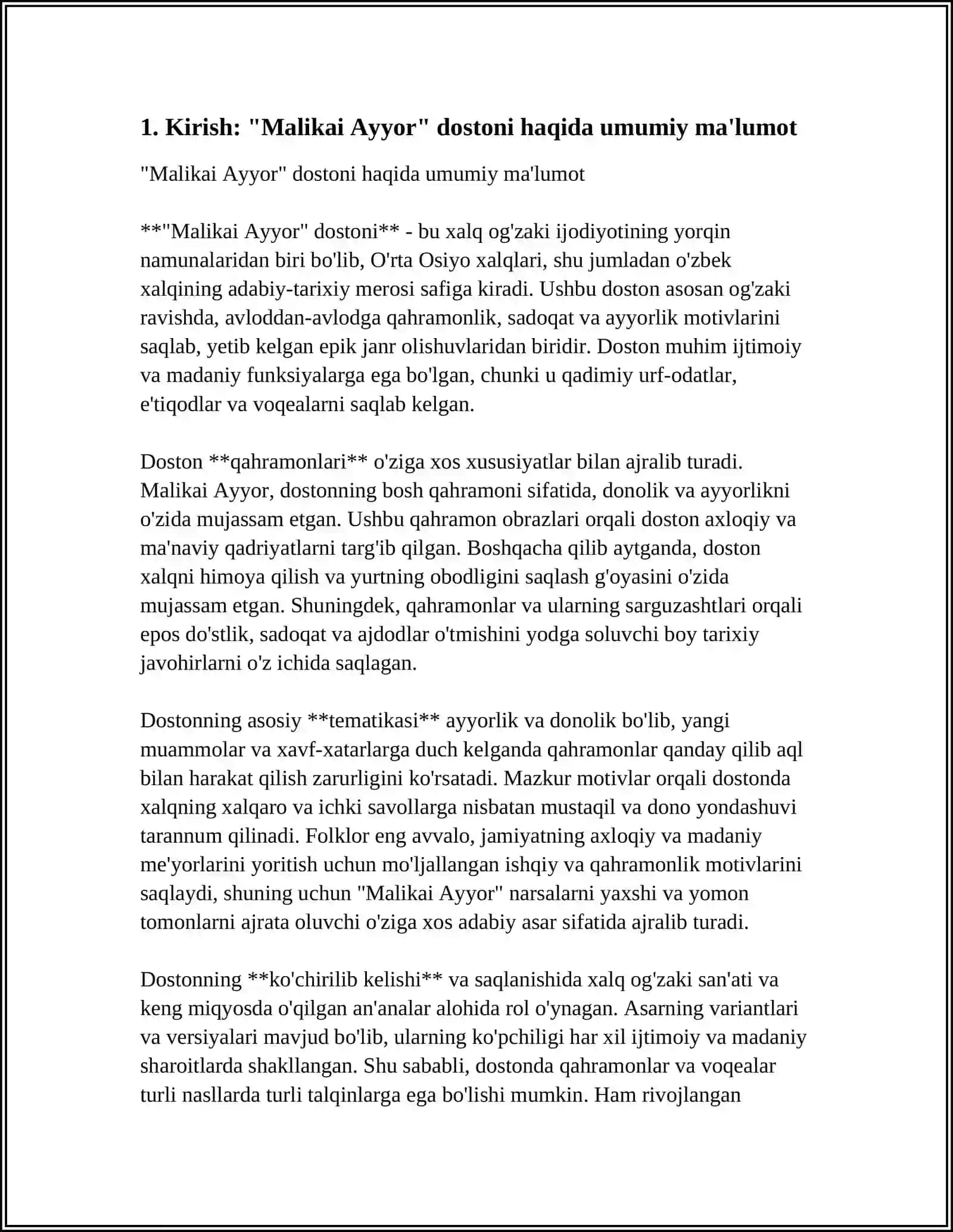"MALIKAI AYYOR" DOSTONI TAHLILI 3
