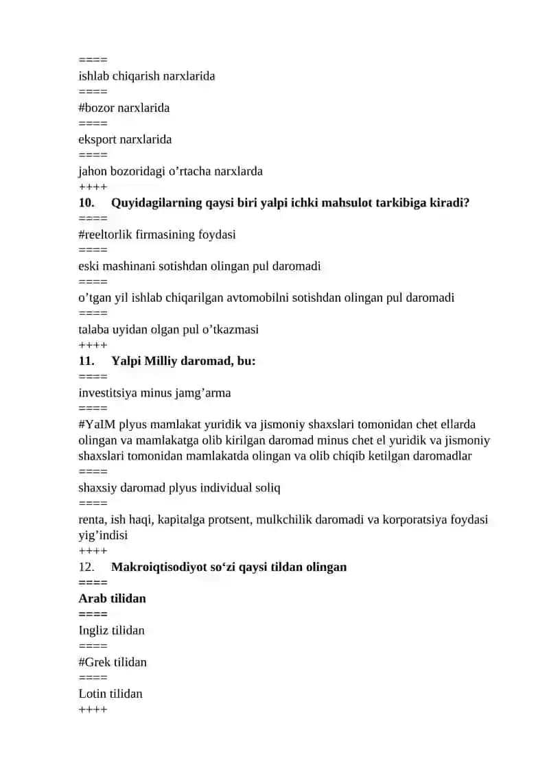 Makroiqtisodiyot fanidan testlar 3