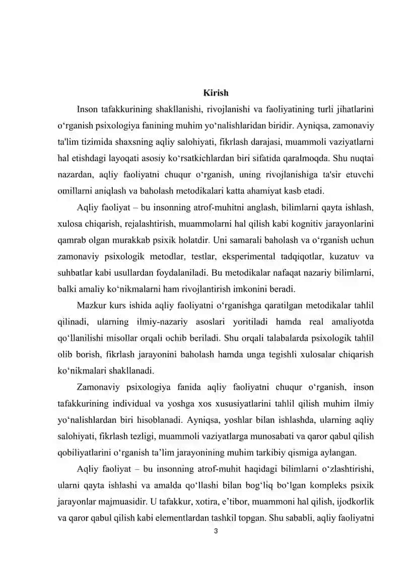 Aqliy faoliyatni o’rganish uchun metodikalar 3