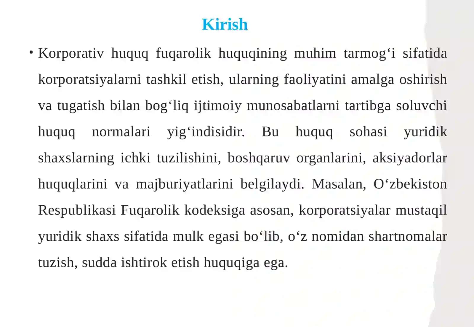 Korporativ huquqning obyektlari 3