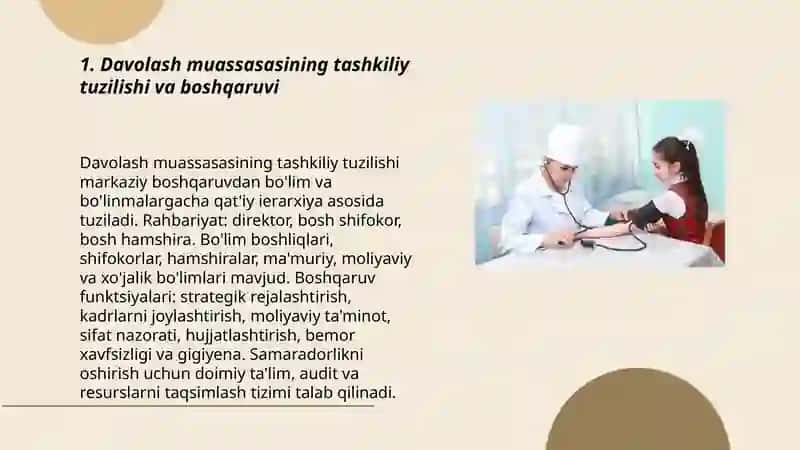 Davolash muassasalarini ishini tashkil etish. Bemorlar umumiy parvarishinig mohiyati 3