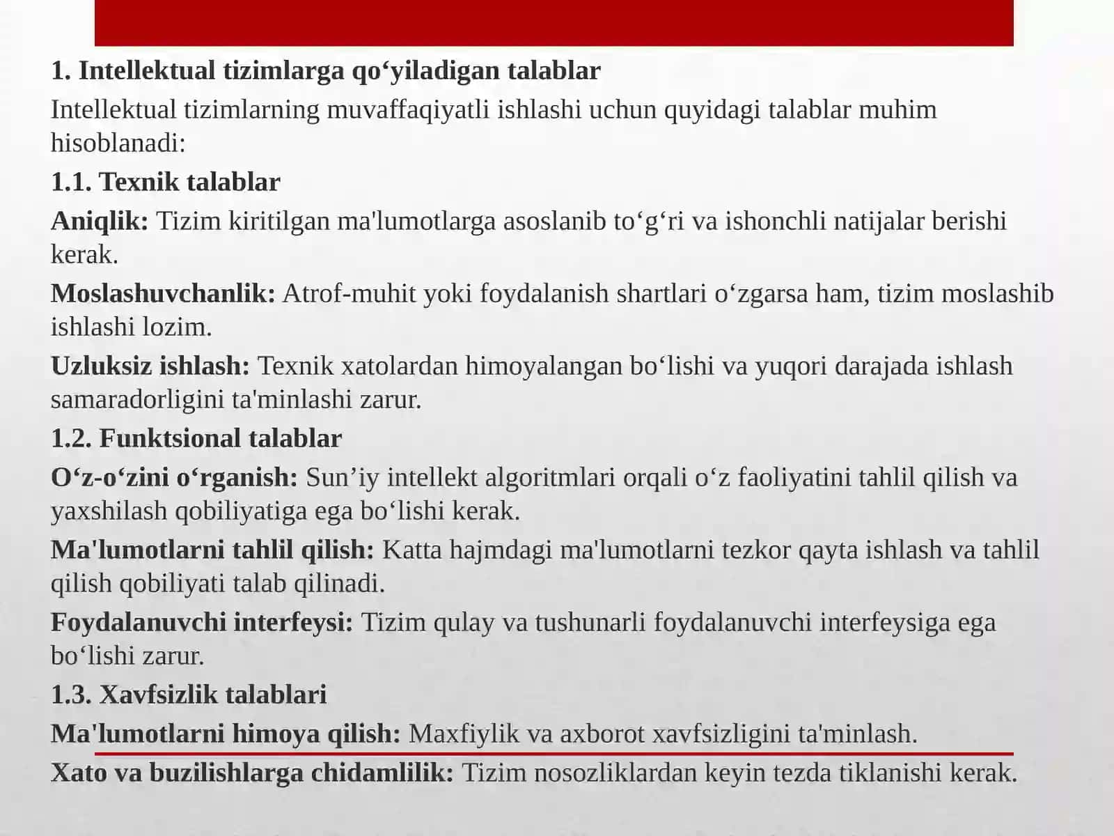 Intellektual tizimlarga qo'yiladigan talablar 3