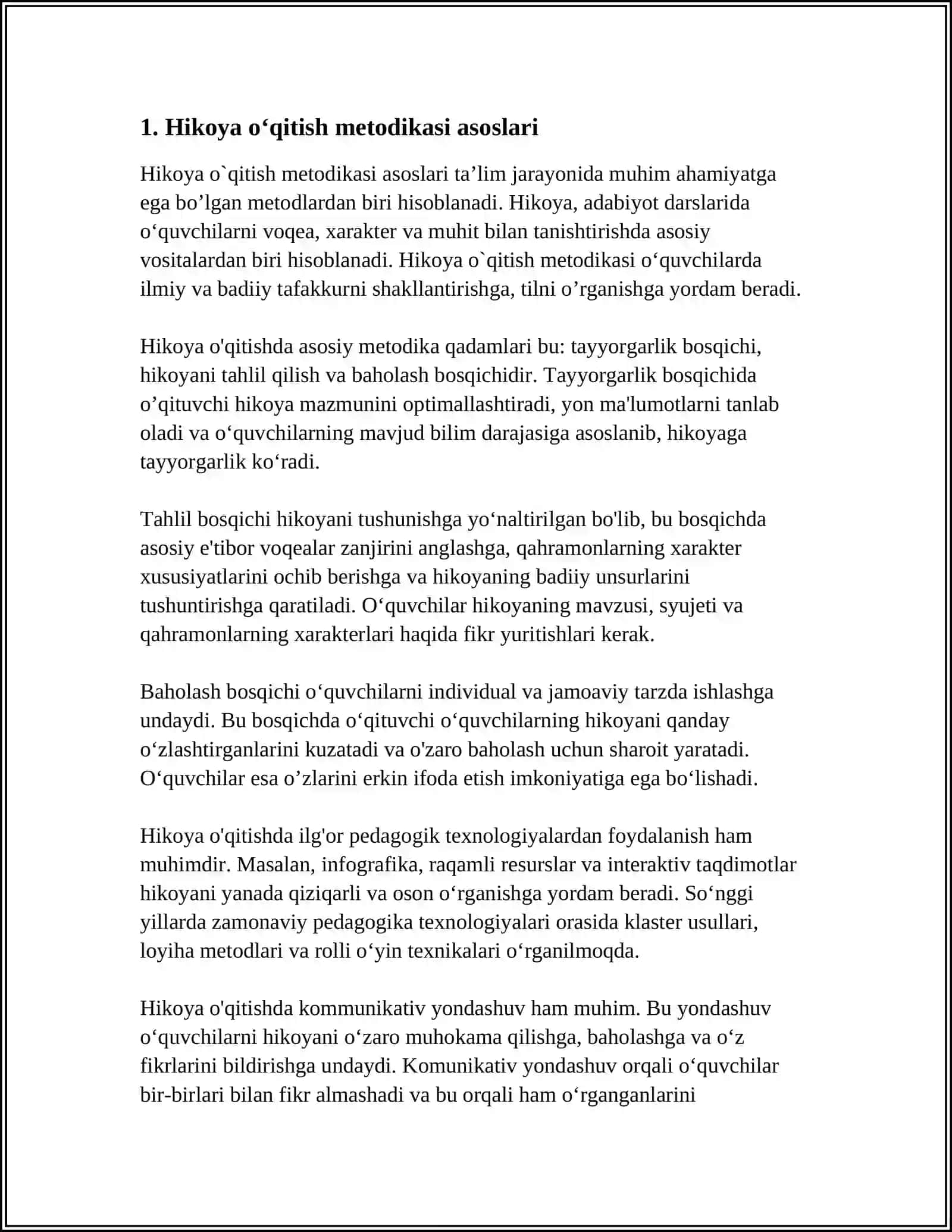 HIKOYA, ERTAK, MASAL OʻQITISH METODIKASI 3
