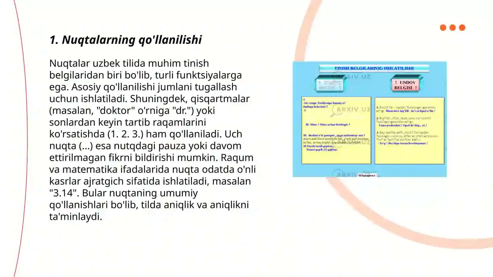 O'zbek tilida tinish belgilari o'rganilishi va qo'llanishi 3