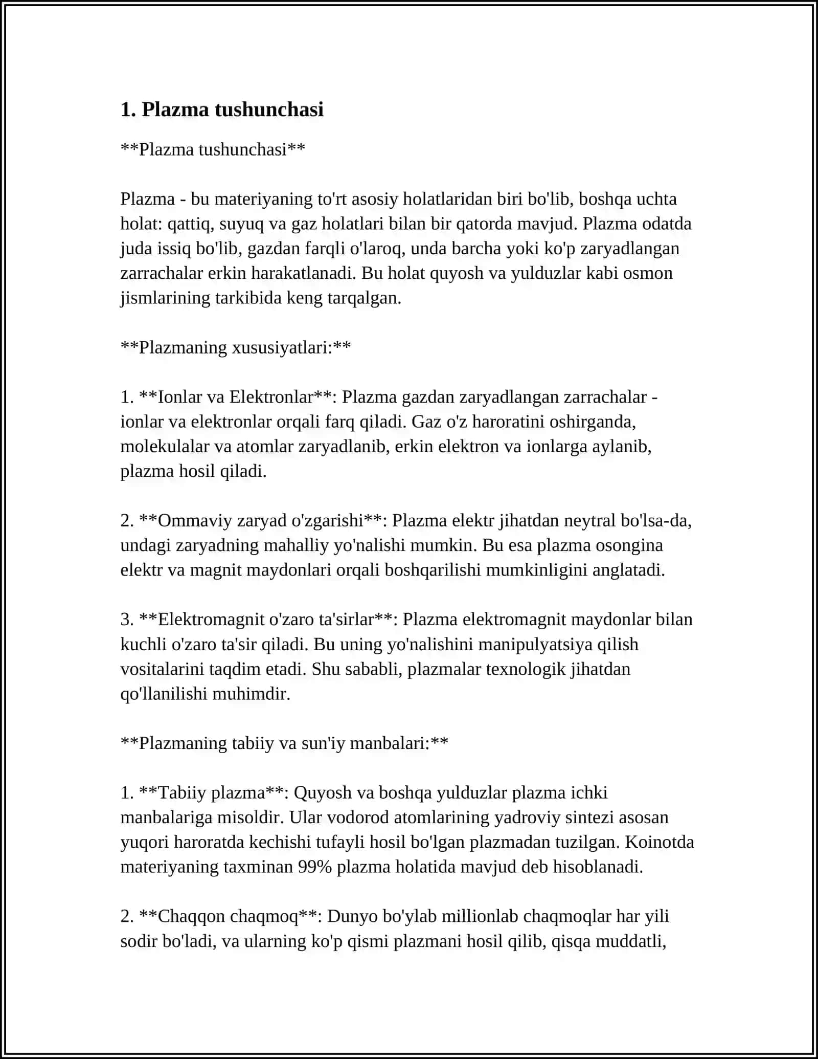 PLAZMA.XOSSALARI VA QO'LLANILISHI 3