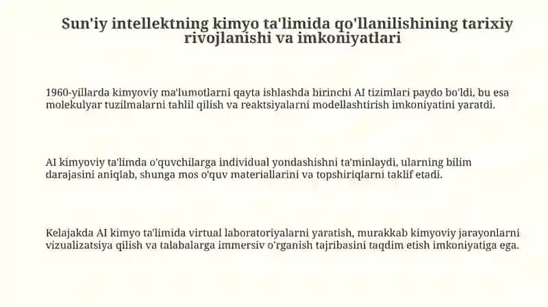 Sun'iy intellektning kimyo ta'limi 3