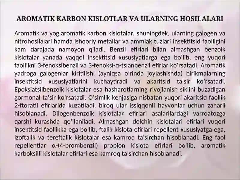 Karbon kislotalar ularning xosilalari asosidagi pestitsidlar. 3