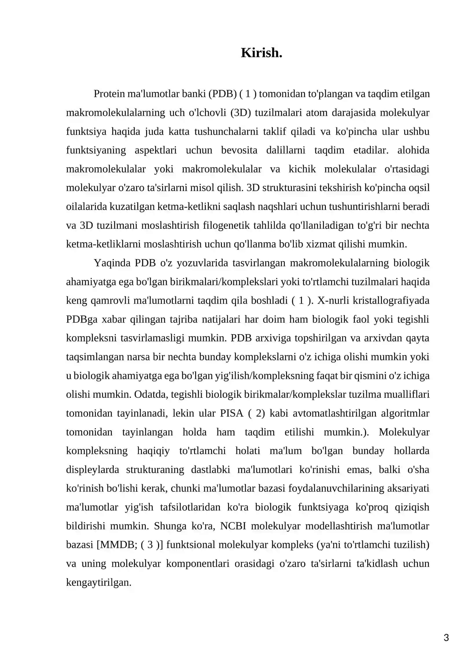 PDB-molekulalarni modellashtirish bo‘yicha ma‘lumotlar bazalari 3