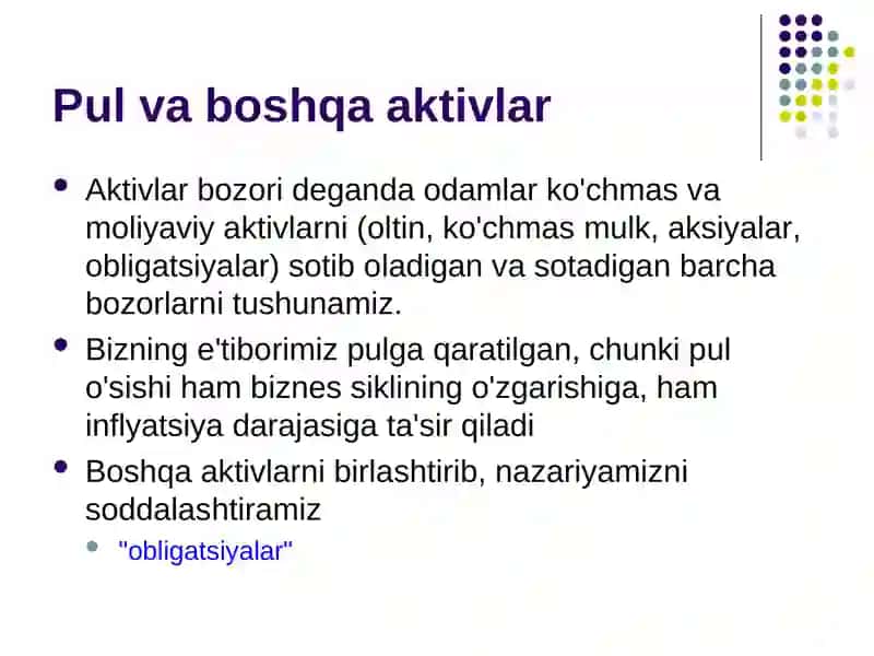 Aktivlar bozori, pul va narxlar 3