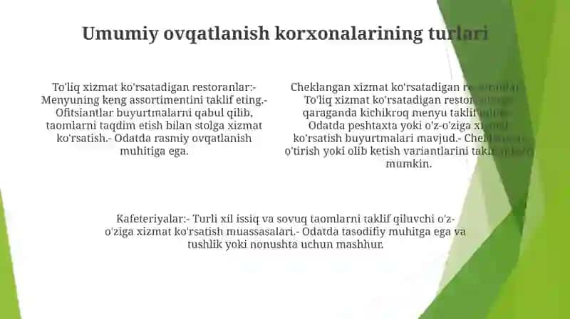 Umumiy ovqatlanish korxonalari 3