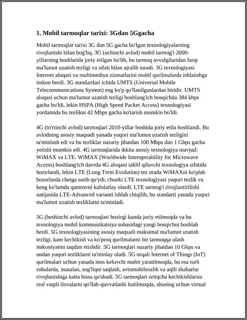 MOBIL TARMOQLAR: 3G, 4G (WIMAX VA LTE) VA 5G TEXNOLOGIYALARI 3