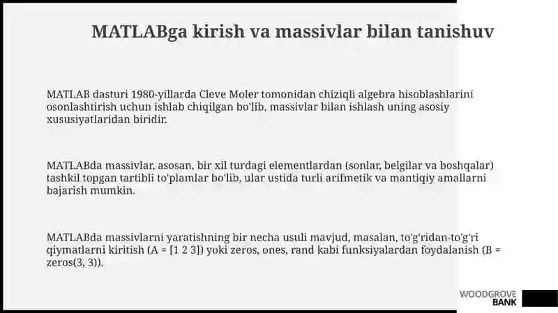 MATLAB va Massivlar bilan ishlash 3