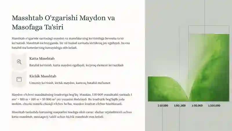 Kartada Masshtab, Maydon va Masofaning O'zgarishi 3
