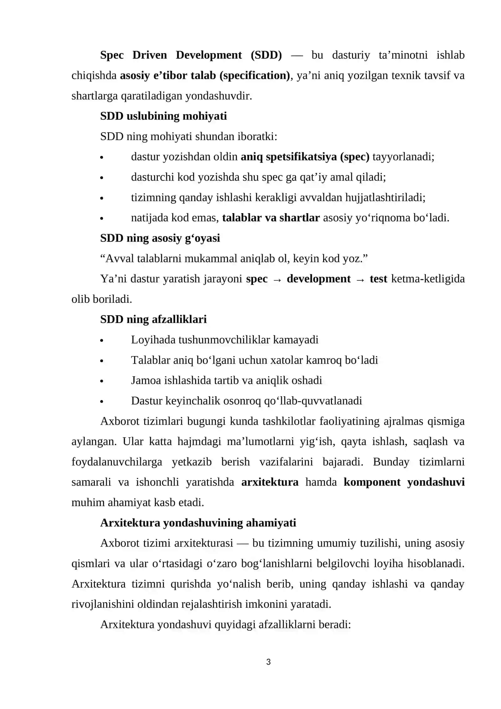 ARXITEKTURA SPETSIFIKATSIYASI VA AMALIY QISM 3
