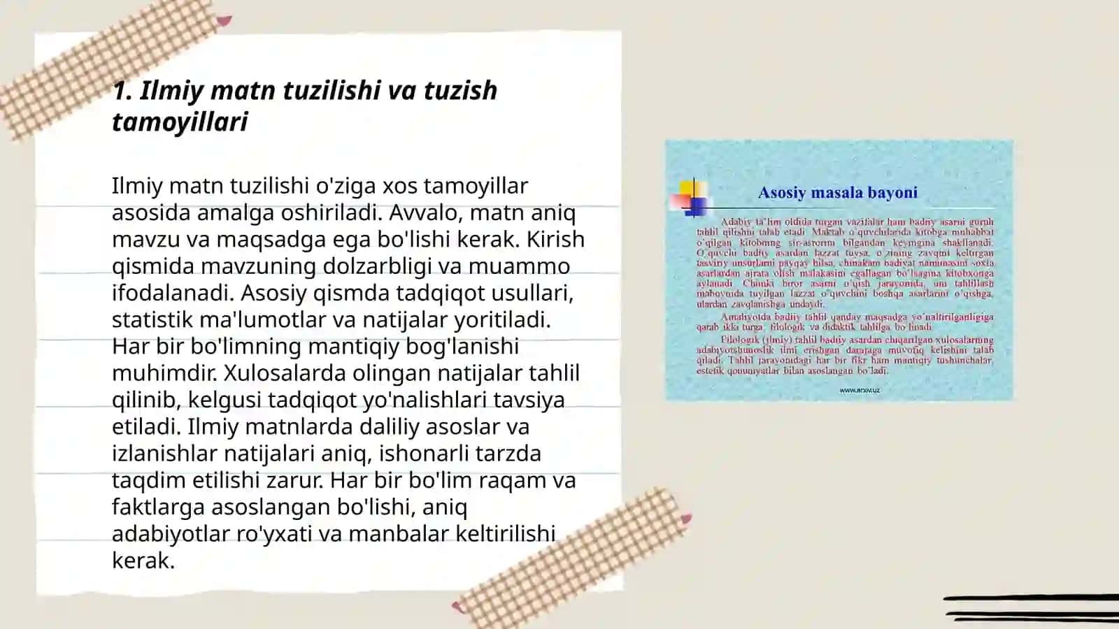Ilmiy matnda dalillar, obyektlar, jarayonlar va xulosalarning berilishi 3