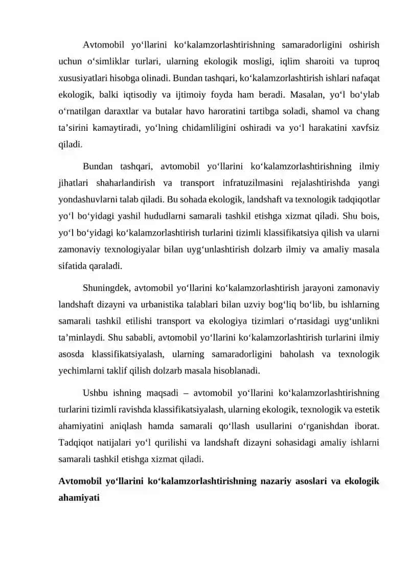 Avtomobil yo'llarini ko'kalamzorlashtirish turlari klassifikatsiyasi 3