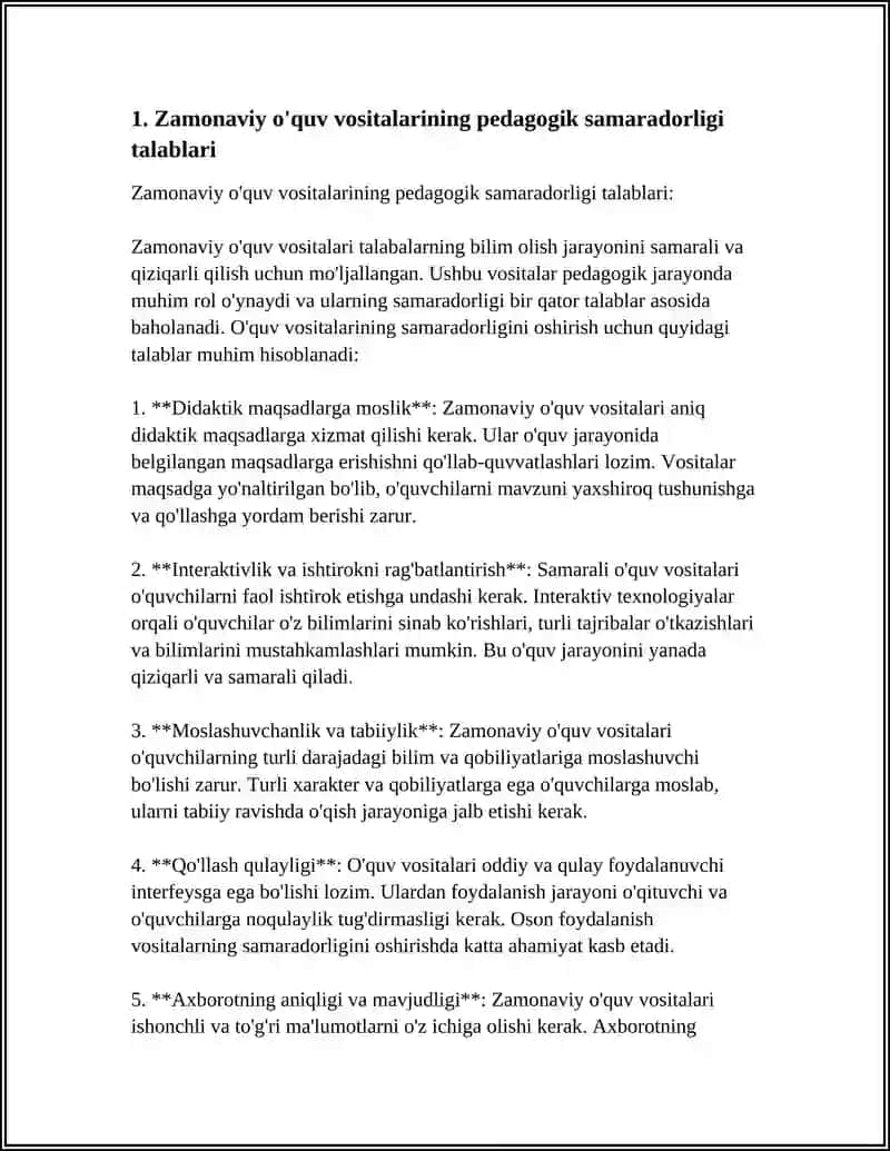Zamonaviy o'quv vositalarining pedagogik samaradorligi talablari 3