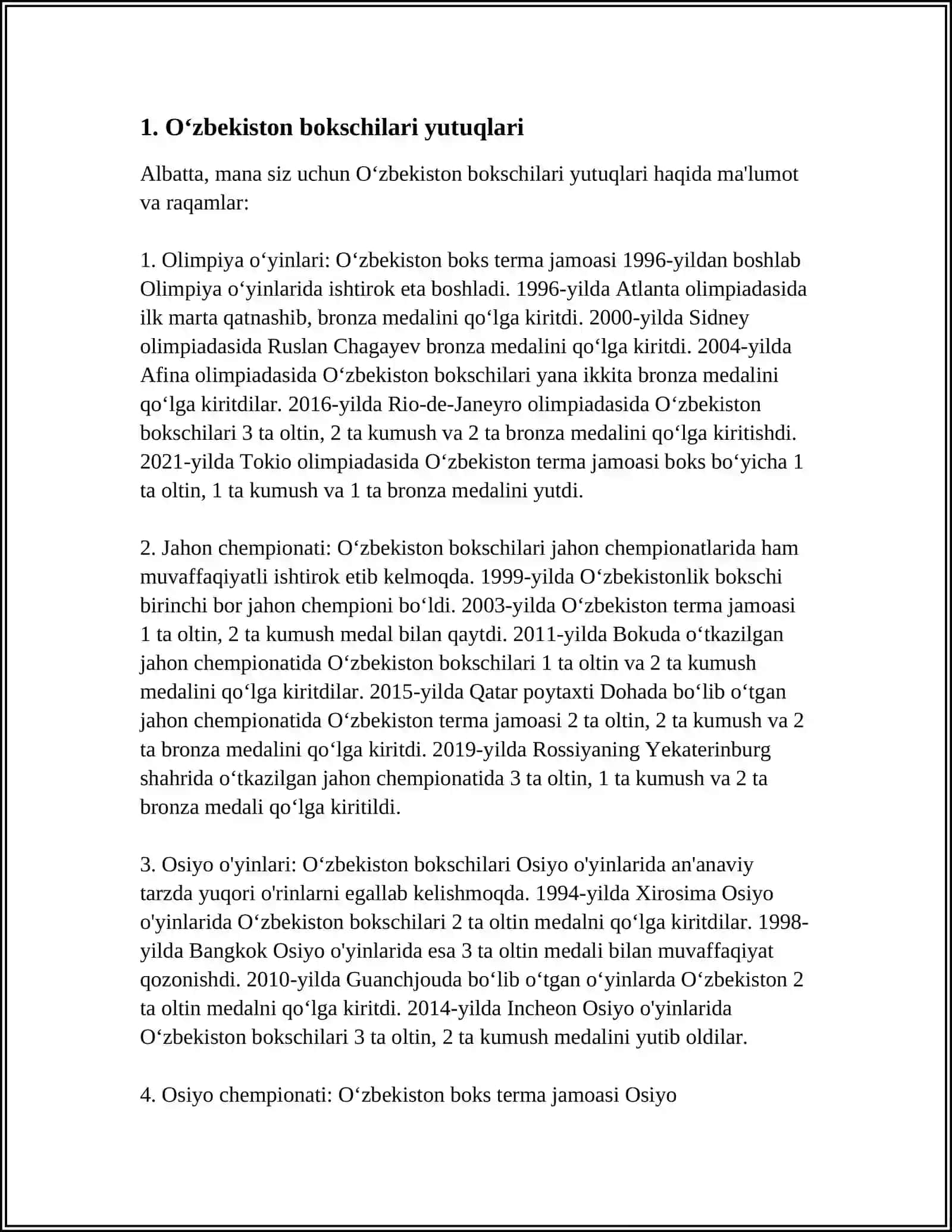 O‘ZBEKISTON SPORTCHILARINING YUTUQLARI(Mustaqil ish) 3