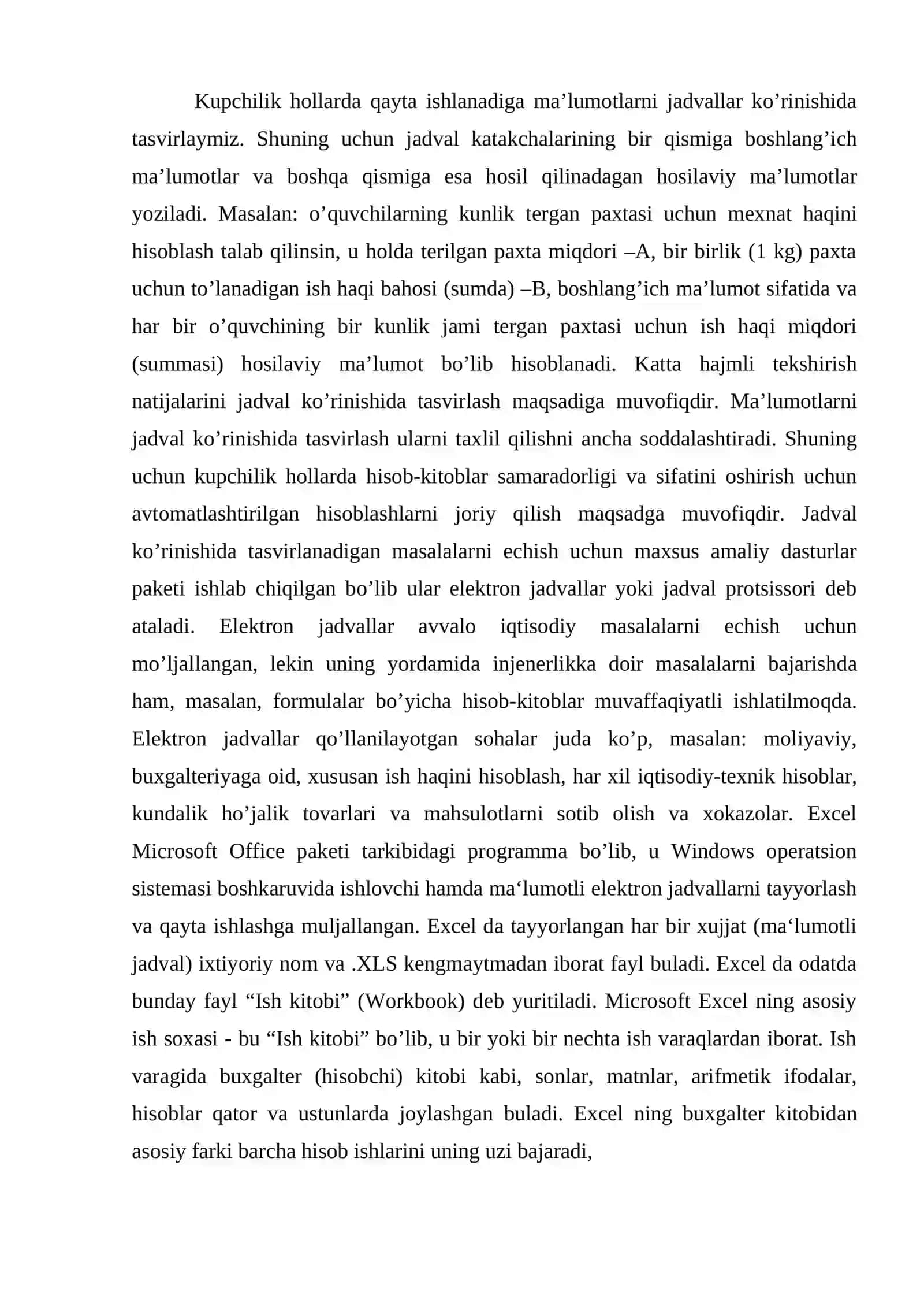 Excel dasturi bilan ishlash qo'llanmasi 3