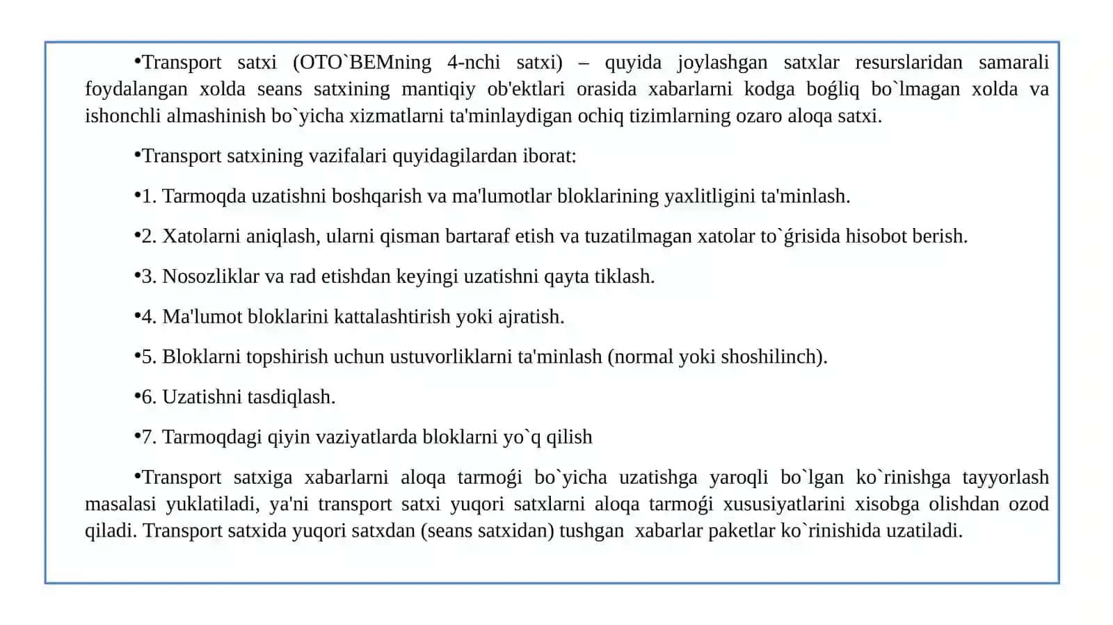 TRANSPORT SATXIDA AXBOROTLARNI QO`RIQLASH 3