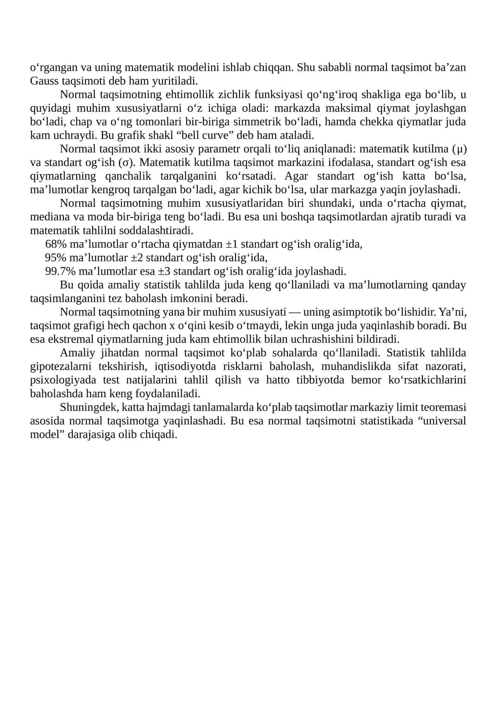 Normal taqsimot va uning xususiyatlari 3