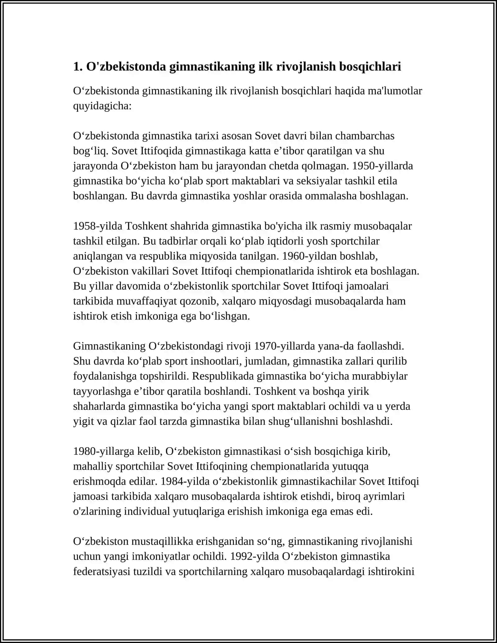 O‘zbekistonda Gimnastikani Rivojlantirish Tarixi 3