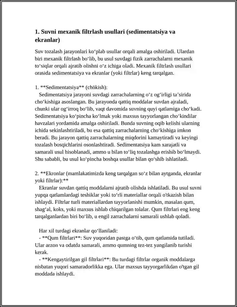 Suvni Mexanik Filtrlash Usullari 3