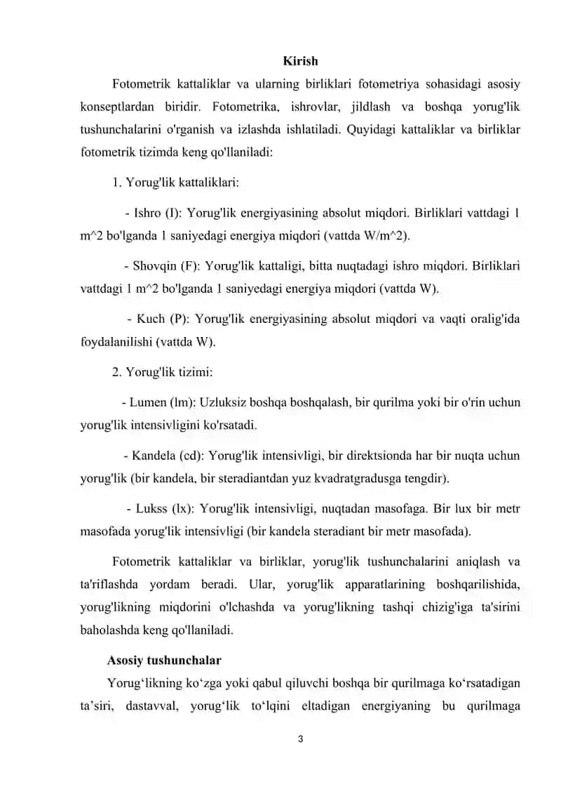 Fotometrik kattaliklar va ularning birliklari 3