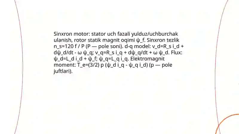 Sinxron Motorlarda Matematik Modelni Tuzish 3