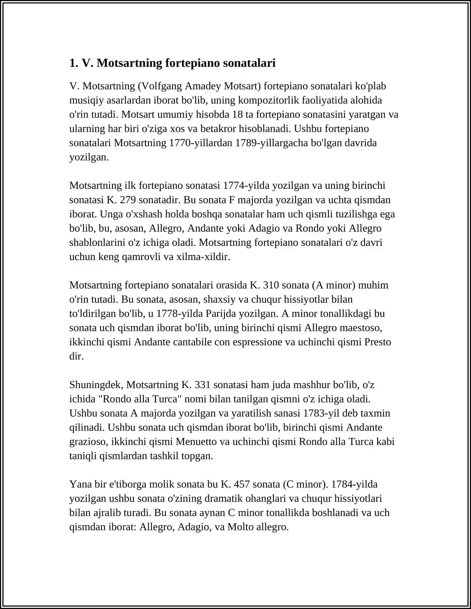 V. MOTSART FORTEPIANO ASARLARI VA KONSERTLARI 3