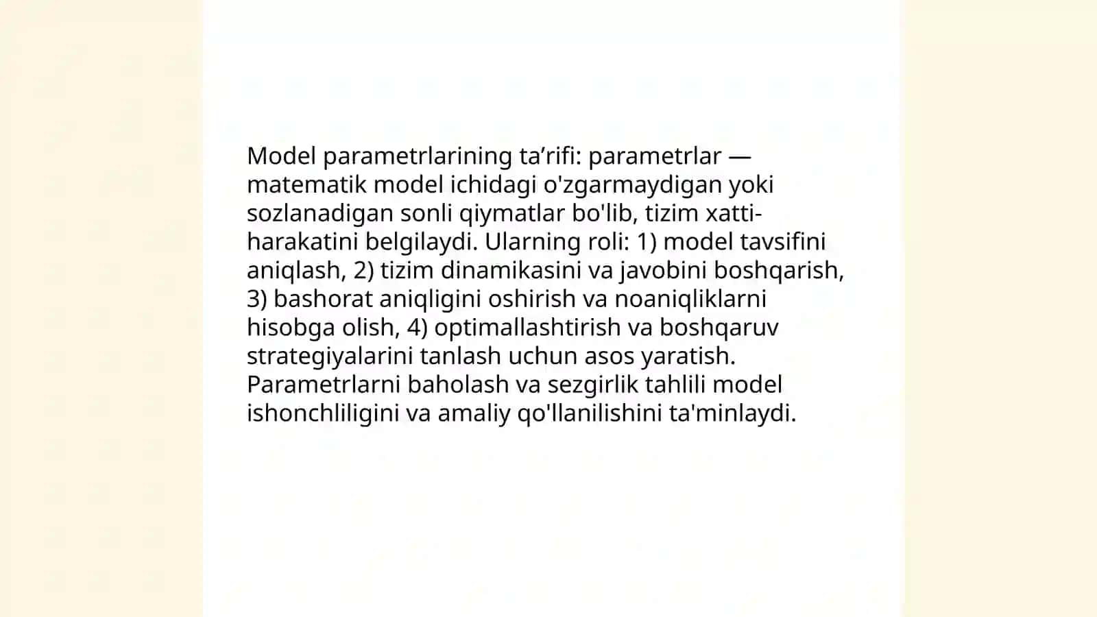 Kompyuterli matematik tizimlash fanidan. Model parametrlar tahlili 3