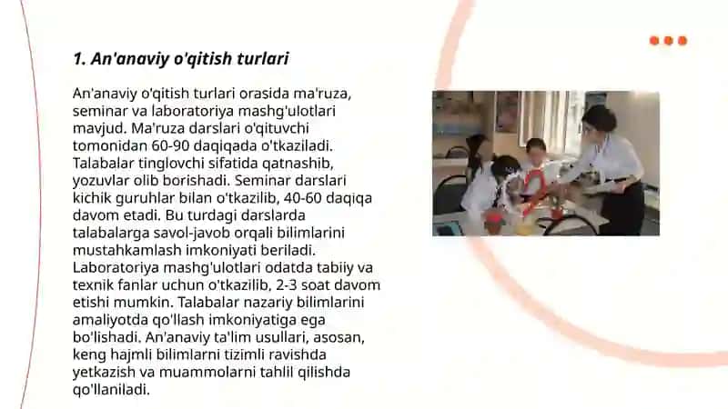 An'anaviy o'qitish turlari 3